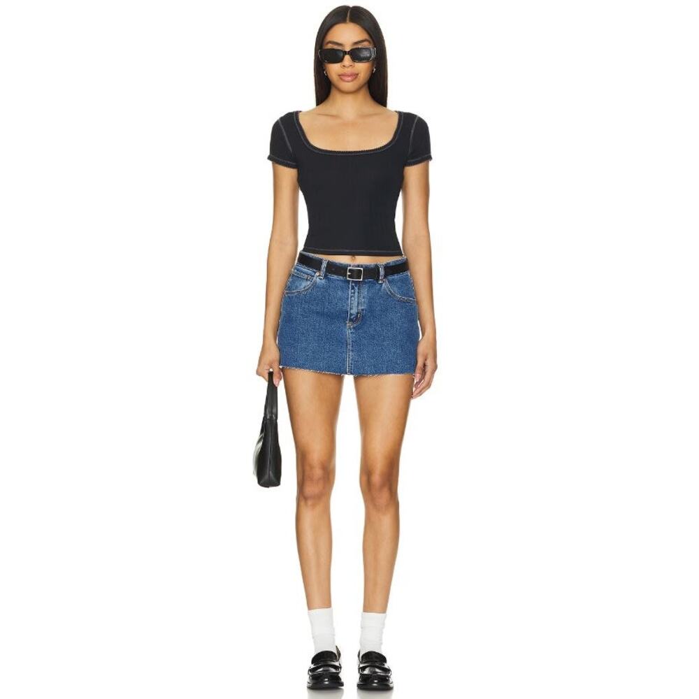 Free People X Intimately FP End Game Pointelle Baby Tee Black Women's Size Large - Picture 3 of 15